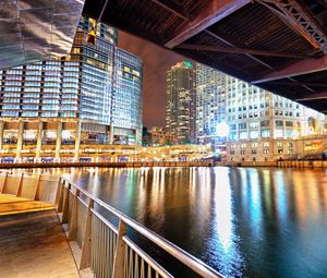 Preview wallpaper city, night, river, bridge, reflection, hdr