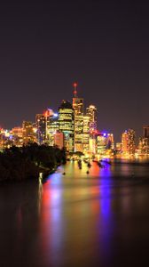 Preview wallpaper city, night, river, lights, skyscrapers