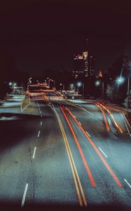 Preview wallpaper city, night, road, markings