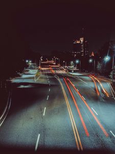 Preview wallpaper city, night, road, markings