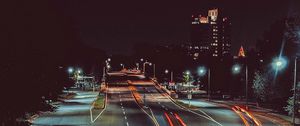 Preview wallpaper city, night, road, markings