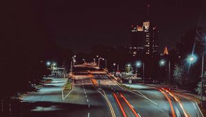 Preview wallpaper city, night, road, markings