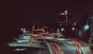 Preview wallpaper city, night, road, markings