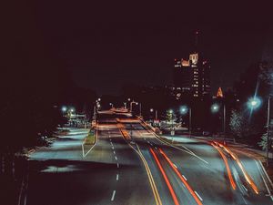 Preview wallpaper city, night, road, markings