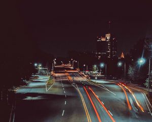 Preview wallpaper city, night, road, markings