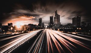 Preview wallpaper city, night, road, traffic, buildings