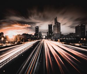 Preview wallpaper city, night, road, traffic, buildings