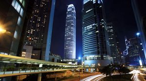 Preview wallpaper city, night, road, skyscrapers