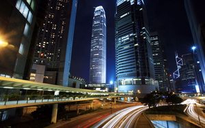 Preview wallpaper city, night, road, skyscrapers