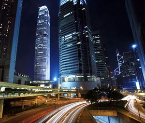 Preview wallpaper city, night, road, skyscrapers