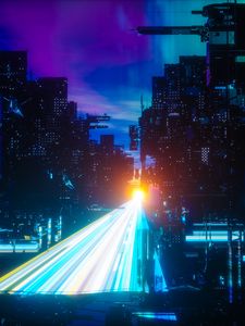Preview wallpaper city, night, sci fi, neon, bridge, mega structures