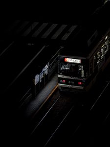 Preview wallpaper city, night, signboard, hieroglyphs, black