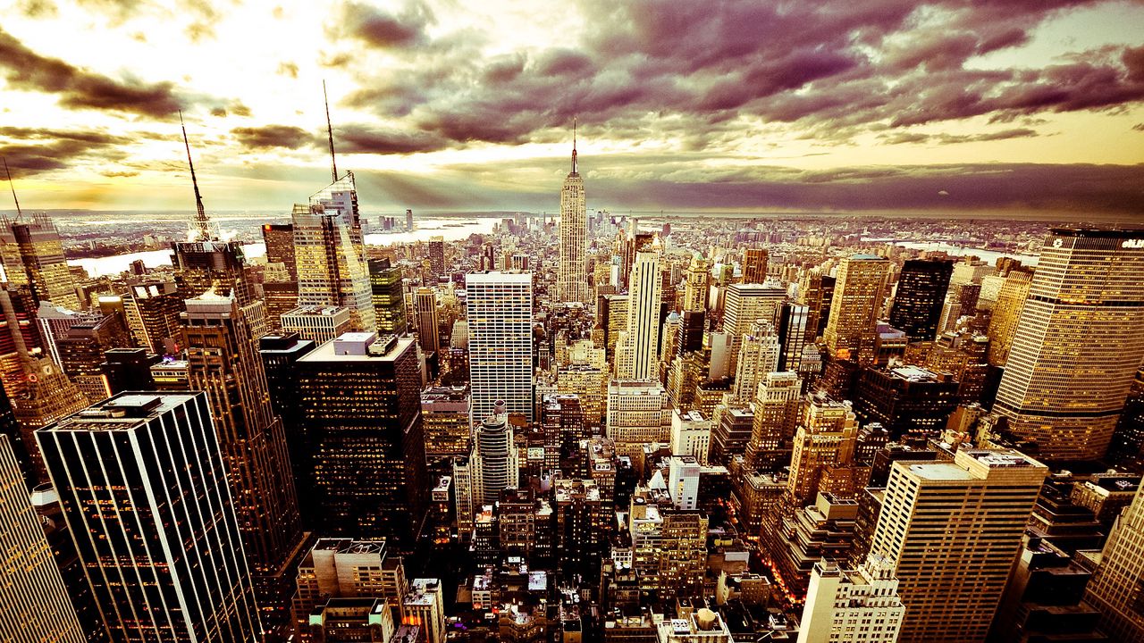 Wallpaper city, night, sky, clouds, america, usa, new york, skyscrapers, buildings, beautiful