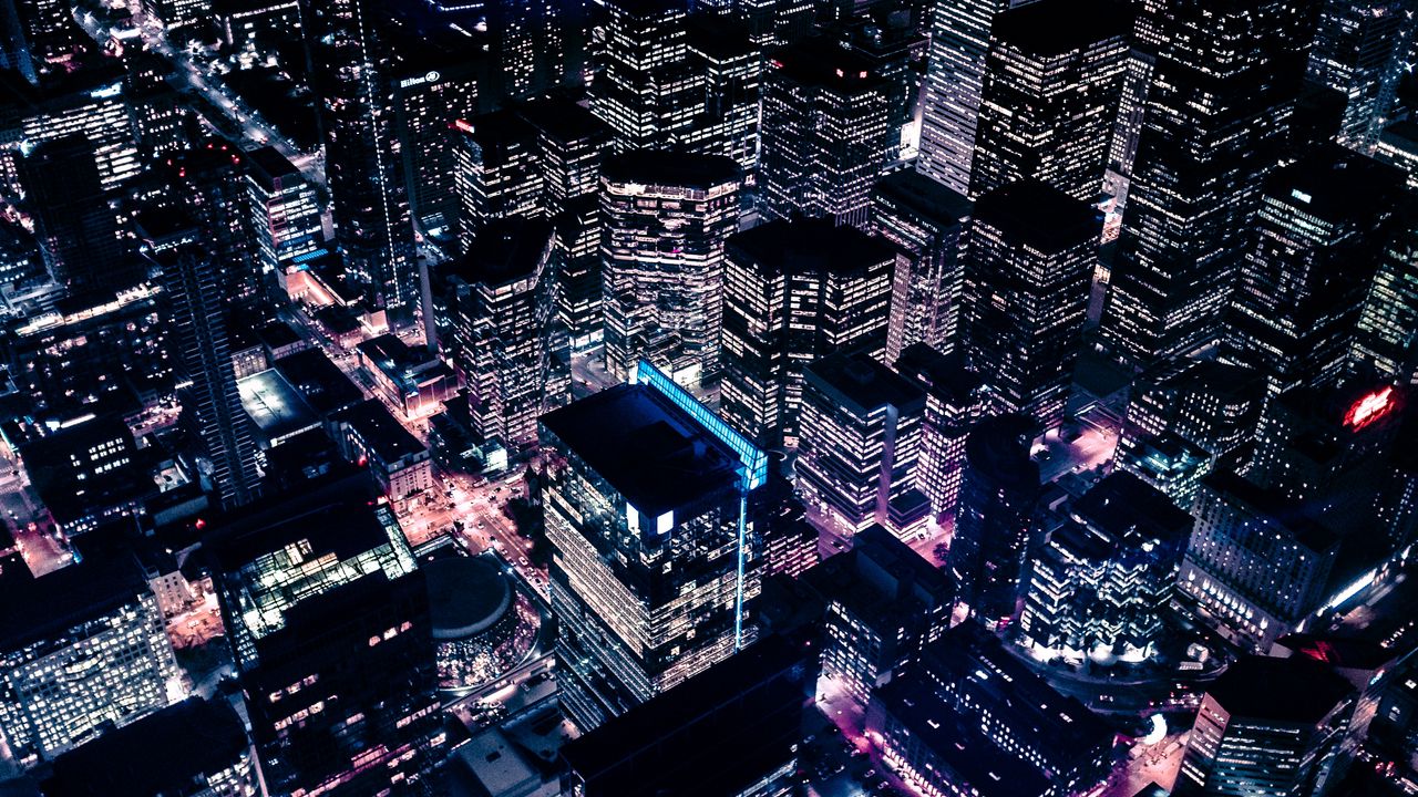 Wallpaper city, night, skyscrapers, top view
