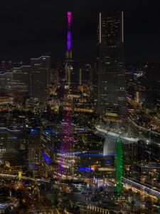 Preview wallpaper city, night, skyscrapers, lights, reflections