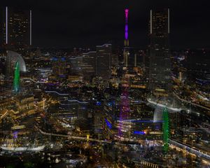 Preview wallpaper city, night, skyscrapers, lights, reflections