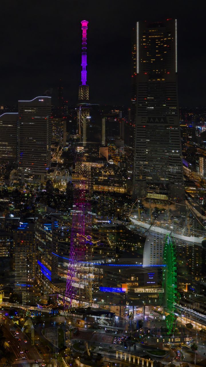 720x1280 Wallpaper city, night, skyscrapers, lights, reflections