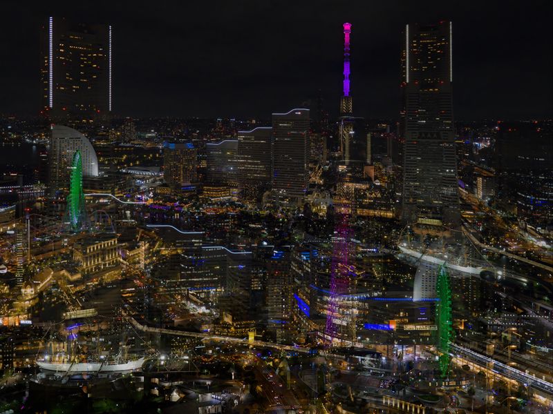 800x600 Wallpaper city, night, skyscrapers, lights, reflections