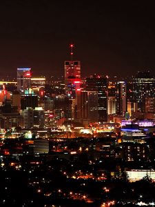 Preview wallpaper city, night, skyscrapers, top view, sky, city lights