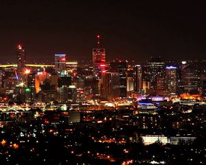 Preview wallpaper city, night, skyscrapers, top view, sky, city lights