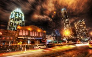 Preview wallpaper city, night, street, building, car, hdr