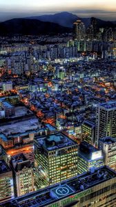 Preview wallpaper city, night, top view, buildings