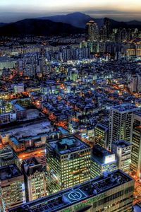 Preview wallpaper city, night, top view, buildings