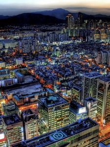 Preview wallpaper city, night, top view, buildings