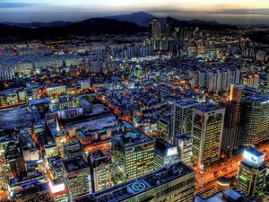 Preview wallpaper city, night, top view, buildings