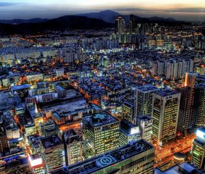 Preview wallpaper city, night, top view, buildings