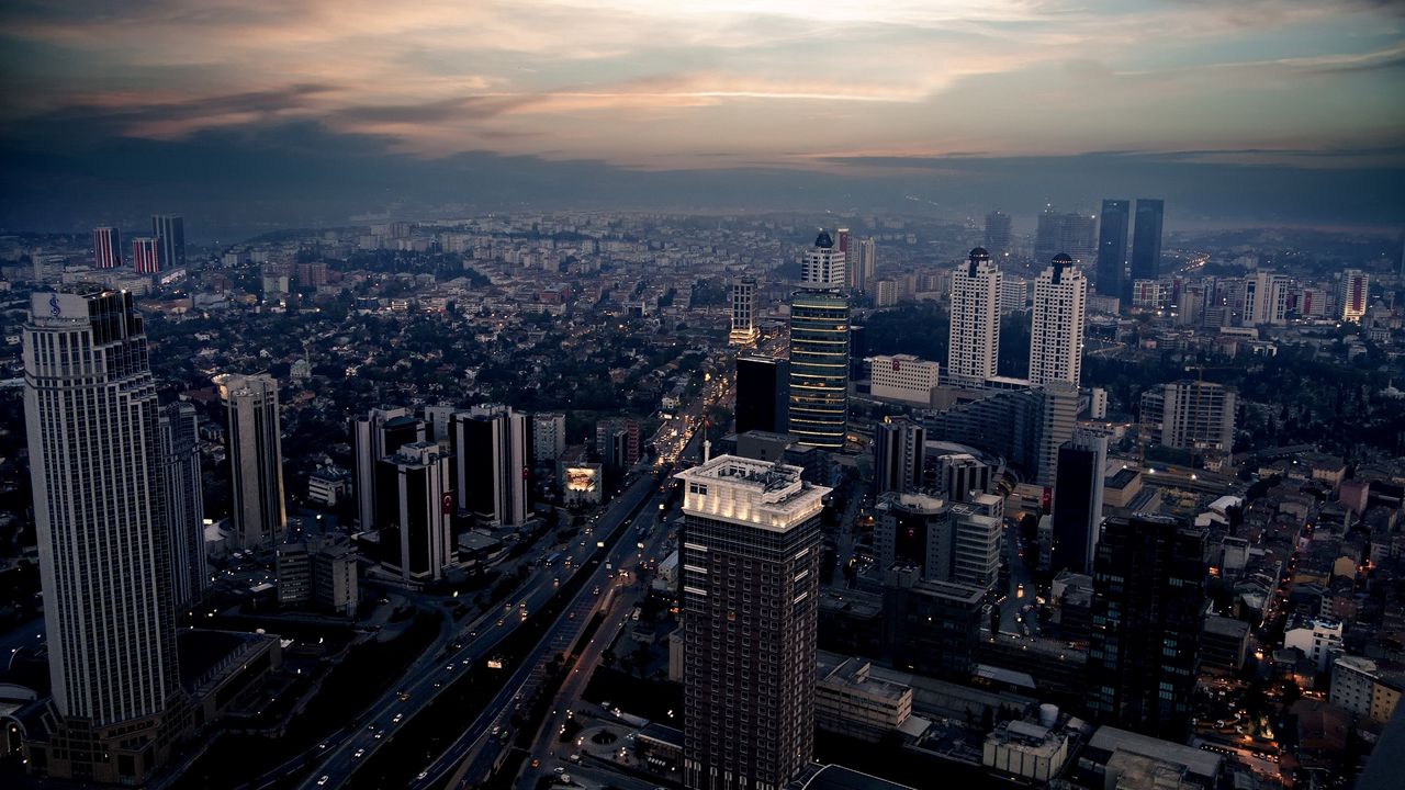 Wallpaper city, night, top view, skyscrapers, metropolis