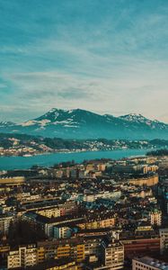 Preview wallpaper city, overview, mountains, buildings, lucerne, switzerland