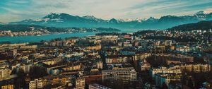 Preview wallpaper city, overview, mountains, buildings, lucerne, switzerland