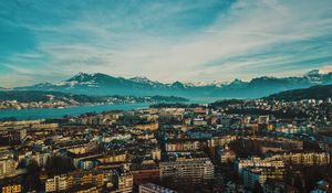 Preview wallpaper city, overview, mountains, buildings, lucerne, switzerland