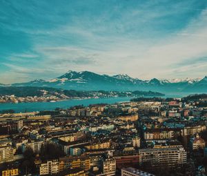 Preview wallpaper city, overview, mountains, buildings, lucerne, switzerland