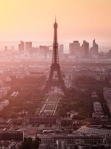 Preview wallpaper city, paris, france, eiffel tower, dawn, morning, look, mist