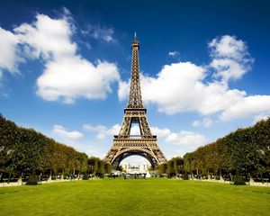 Preview wallpaper city, paris, france, tower, grass, sky