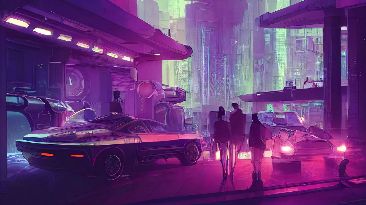 Wallpaper city, people, cars, cyberpunk, art