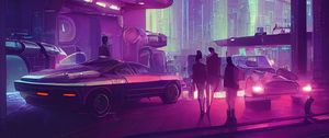 Preview wallpaper city, people, cars, cyberpunk, art