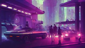 Preview wallpaper city, people, cars, cyberpunk, art