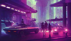 Preview wallpaper city, people, cars, cyberpunk, art