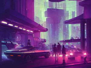 Preview wallpaper city, people, cars, cyberpunk, art