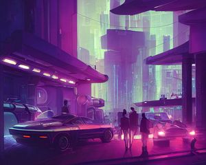 Preview wallpaper city, people, cars, cyberpunk, art