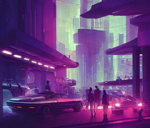 Preview wallpaper city, people, cars, cyberpunk, art