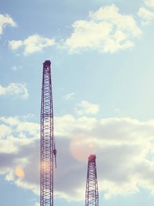 Preview wallpaper city, port, hoists, cranes, buildings, sky, clouds