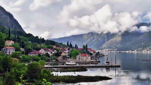 Preview wallpaper city, port, mountains, trees, sky