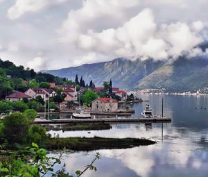 Preview wallpaper city, port, mountains, trees, sky