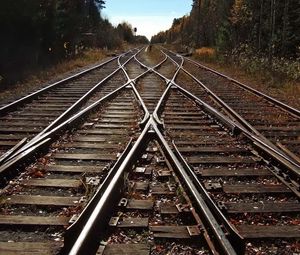 Preview wallpaper city, railroad, road, trees