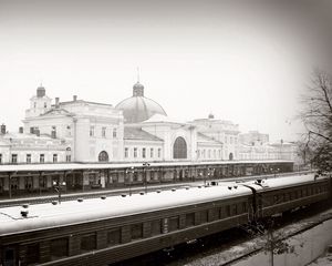 Preview wallpaper city, railroad, train station, winter