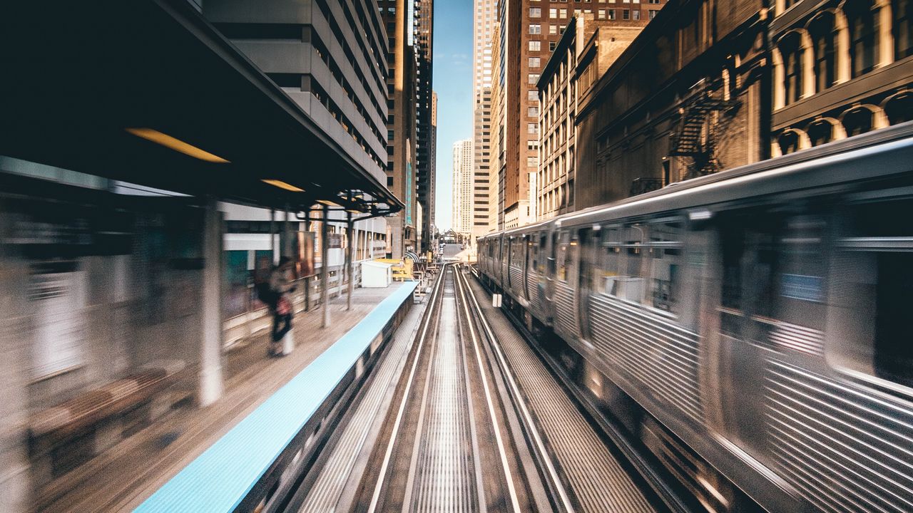 Wallpaper city, rails, railway, platform, train, movement